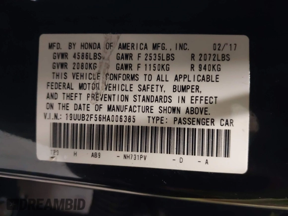 2017 Acura TLX V6 w/Technology Pkg with VIN 19UUB2F56HA006385, listed as a IAAI auction lot 41542832 with 150,181 mi miles. Bid and sale history available at carsss.com. Image 9.