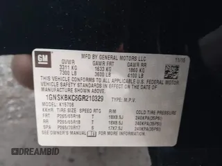 2016 Chevrolet Tahoe LT z VIN 1GNSKBKC6GR210329, wystawiony jako IAAI lot #42126175 z przebiegiem 190 207 mil mil oraz . Historia ofert i sprzedaży dostępna na DreamBid. Obrazek 9.