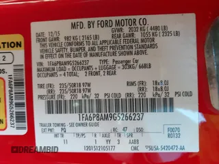 2016 Ford Mustang V6 with VIN 1FA6P8AM9G5266237, listed as a IAAI auction lot 40748318 with 72,607 mi miles and . Bid and sale history available at carsss.com. Image 9.