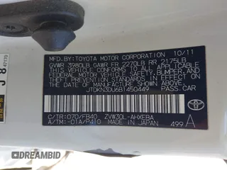2011 Toyota Prius I with VIN JTDKN3DU6B1450449, listed as a IAAI auction lot 41983701 with 220,041 mi miles and . Bid and sale history available at DreamBid. Image 9.