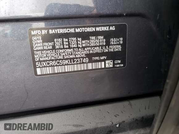 2019 BMW X5 xDrive40i with VIN 5UXCR6C59KLL23749, listed as a Copart auction lot 43000913 with 0 mi miles. Bid and sale history available at carsss.com. Image 14.