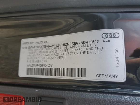 2017 Audi A4 Season of Audi Premium with VIN WAUDNAF46HN045331, listed as a Copart auction lot 75210114 with 101,014 mi miles and Salvage Title. Bid and sale history available at carsss.com. Image 14.