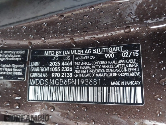 2015 Mercedes-Benz CLA 250 with VIN WDDSJ4GB6FN193681, listed as a IAAI auction lot 41846945 with Not Provided miles and . Bid and sale history available at DreamBid. Image 9.