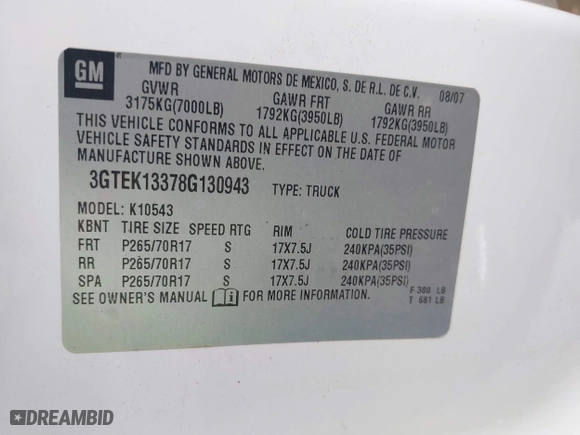 2008 GMC Sierra 1500 SLE1 with VIN 3GTEK13378G130943, listed as a IAAI auction lot 41502316 with 330,345 mi miles. Bid and sale history available at carsss.com. Image 9.