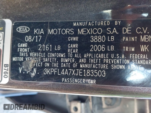 2018 Kia Forte LX with VIN 3KPFL4A7XJE183503, listed as a IAAI auction lot 41764058 with 94,302 mi miles. Bid and sale history available at carsss.com. Image 9.