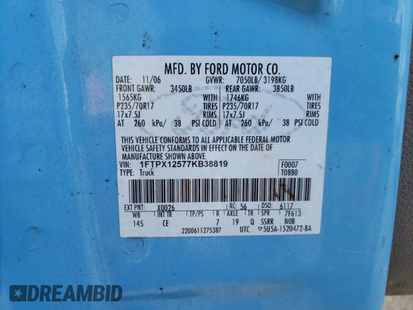 2007 Ford F-150 XLT with VIN 1FTPX12577KB38819, listed as a Copart auction lot 74726934 with 313,485 mi miles and Salvage Title. Bid and sale history available at carsss.com. Image 12.