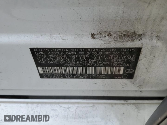 2015 Lexus GS 350 with VIN JTHBE1BL4FA013245, listed as a Copart auction lot 66883104 with 192,217 mi miles and Salvage Title. Bid and sale history available at DreamBid. Image 12.