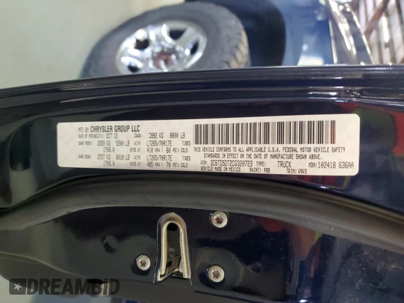 2012 Ram 2500 SLT with VIN 3C6TD5DT2CG320723, listed as a Copart auction lot 55232385 with 125,595 mi miles and Salvage title. Bid and sale history available at DreamBid. Image 12.