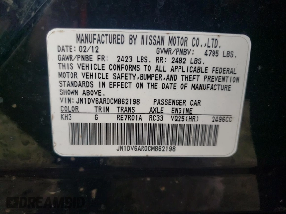 2012 Infiniti G25 Sedan x with VIN JN1DV6AR0CM862198, listed as a Copart auction lot 81505944 with 146,958 mi miles and Salvage Title. Bid and sale history available at carsss.com. Image 14.