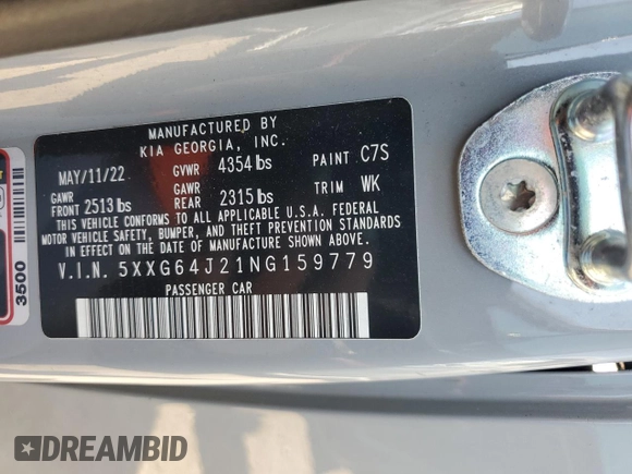 2022 Kia K5 GT-Line z VIN 5XXG64J21NG159779, wystawiony jako Copart lot #51982075 z przebiegiem 45 264 mil mil oraz Szkoda całkowita • Salvage title. Historia ofert i sprzedaży dostępna na DreamBid. Obrazek 13.