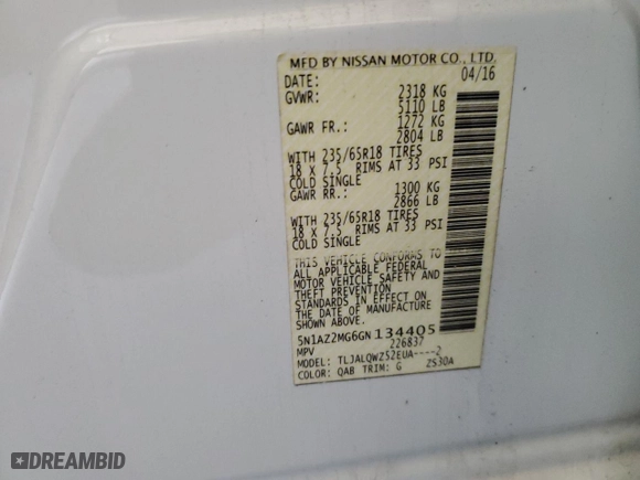 2016 Nissan Murano S with VIN 5N1AZ2MG6GN134405, listed as a Copart auction lot 52324945 with 113,034 mi miles and Salvage Title. Bid and sale history available at carsss.com. Image 14.