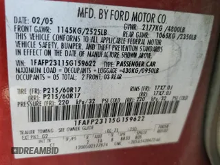 2005 Ford Five Hundred SE with VIN 1FAFP23115G159622, listed as a Copart auction lot 70700344 with 159,788 mi miles and Salvage Title. Bid and sale history available at carsss.com. Image 13.