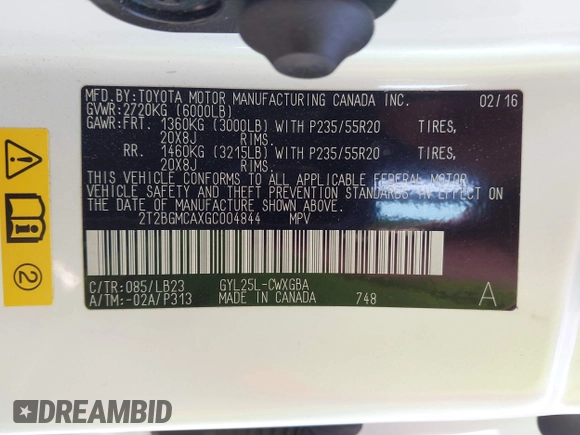 2016 Lexus RX 450h with VIN 2T2BGMCAXGC004844, listed as a IAAI auction lot 41791066 with 100,604 mi miles and . Bid and sale history available at DreamBid. Image 9.