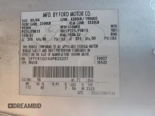 2004 Ford Ranger XL with VIN 1FTYR10DX4PB35257, listed as a Copart auction lot 53169905 with 112,227 mi miles and Salvage title. Bid and sale history available at DreamBid. Image 13.
