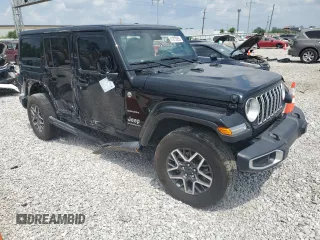 2024 Jeep Wrangler Sahara with VIN 1C4PJXEG0RW335831, listed as a Copart auction lot 61973055 with 15,785 mi miles and Salvage title. Bid and sale history available at DreamBid. Image 4.