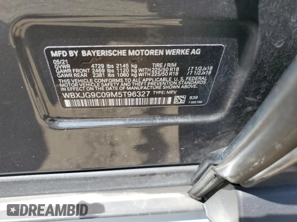 2021 BMW X1 xDrive28i with VIN WBXJG9C09M5T96327, listed as a Copart auction lot 49876493 with 42,572 mi miles and . Bid and sale history available at DreamBid. Image 13.