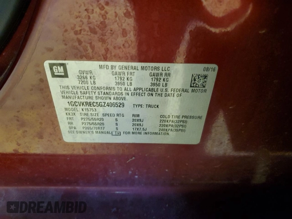 2016 Chevrolet Silverado 1500 LT with VIN 1GCVKREC5GZ406529, listed as a Copart auction lot 45489445 with 76,871 mi miles and Salvage Title. Bid and sale history available at DreamBid. Image 12.