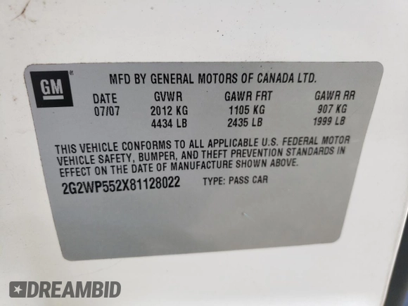 2008 Pontiac Grand Prix z VIN 2G2WP552X81128022, wystawiony jako Copart lot #86824344 z przebiegiem 236 592 mil mil oraz Szkoda całkowita • Salvage title. Historia ofert i sprzedaży dostępna na DreamBid. Obrazek 12.