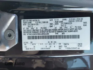 2013 Ford Escape SE with VIN 1FMCU9GX9DUB92246, listed as a IAAI auction lot 41808372 with 73,472 mi miles. Bid and sale history available at carsss.com. Image 9.