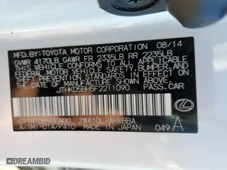 2015 Lexus CT 200h Hybrid with VIN JTHKD5BH5F2211090, listed as a Copart auction lot 57936572 with 0 mi miles. Bid and sale history available at carsss.com. Image 10.