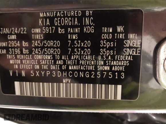 2022 Kia Telluride EX z VIN 5XYP3DHC0NG257513, wystawiony jako IAAI lot #42237366 z przebiegiem 43 936 mil mil oraz . Historia ofert i sprzedaży dostępna na DreamBid. Obrazek 9.
