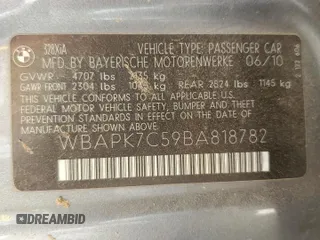 2011 BMW 3 Series 328i xDrive with VIN WBAPK7C59BA818782, listed as a Copart auction lot 68271934 with 152,889 mi miles and Salvage Title. Bid and sale history available at carsss.com. Image 12.