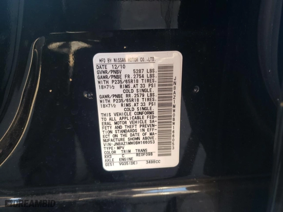 2011 Nissan Murano S with VIN JN8AZ1MW0BW166053, listed as a Copart auction lot 81128964 with 80,949 mi miles and Salvage Title. Bid and sale history available at carsss.com. Image 14.
