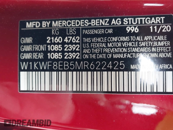 2021 Mercedes-Benz C 300 z VIN W1KWF8EB5MR622425, wystawiony jako IAAI lot #41664023 z przebiegiem 21 961 mil mil oraz . Historia ofert i sprzedaży dostępna na DreamBid. Obrazek 9.