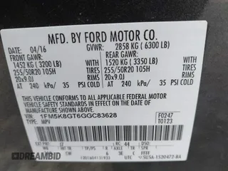 2016 Ford Explorer Sport z VIN 1FM5K8GT6GGC83628, wystawiony jako IAAI lot #41546631 z przebiegiem 85 712 mil mil oraz . Historia ofert i sprzedaży dostępna na DreamBid. Obrazek 9.