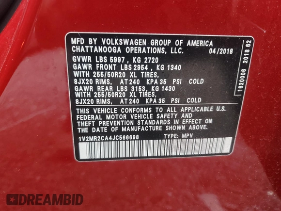 2018 Volkswagen Atlas SEL z VIN 1V2MR2CA4JC566698, wystawiony jako Copart lot #57026055 z przebiegiem 139 100 mil mil oraz Szkoda całkowita • Salvage title. Historia ofert i sprzedaży dostępna na DreamBid. Obrazek 14.