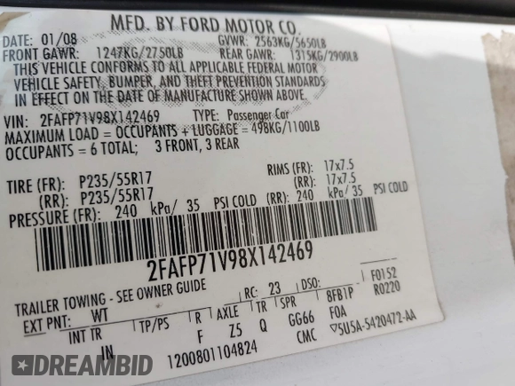 2008 Ford Police Interceptor с VIN 2FAFP71V98X142469, выставлен на аукционе IAAI как лот 42013775 с пробегом 287 577 миль миль и . История ставок и продаж доступна на DreamBid. Изображение 9.