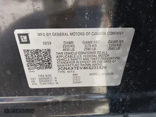 2019 Chevrolet Equinox LT with VIN 2GNAXTEV4K6231426, listed as a IAAI auction lot 41868335 with 90,476 mi miles. Bid and sale history available at carsss.com. Image 9.