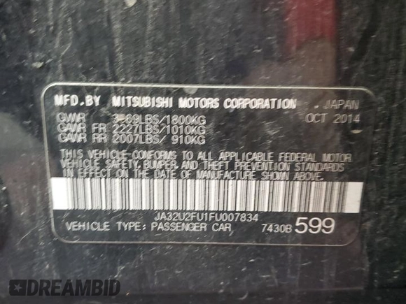 2015 Mitsubishi Lancer ES with VIN JA32U2FU1FU007834, listed as a Copart auction lot 77400734 with Not Provided miles and Salvage Title. Bid and sale history available at carsss.com. Image 14.