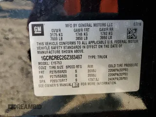 2016 Chevrolet Silverado 1500 LT with VIN 1GCRCREC2GZ383497, listed as a Copart auction lot 85951314 with 151,697 mi miles and Salvage Title. Bid and sale history available at DreamBid. Image 16.