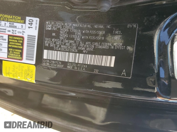 2016 Toyota Sienna LE with VIN 5TDJK3DC3GS129636, listed as a Copart auction lot 75938494 with 137,348 mi miles and Salvage Title. Bid and sale history available at carsss.com. Image 14.