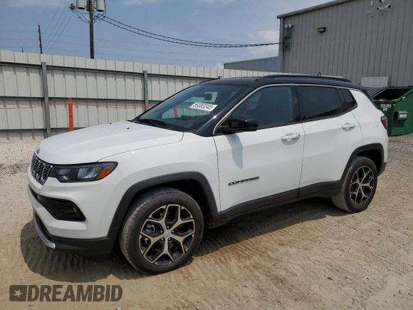 2024 Jeep Compass Limited z VIN 3C4NJDCN0RT122990, wystawiony jako Copart lot #59363245 z przebiegiem 3 231 mil mil oraz Szkoda całkowita • Salvage title. Historia ofert i sprzedaży dostępna na DreamBid. Obrazek 1.