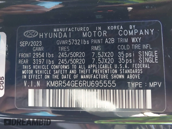 2024 Hyundai Palisade Limited z VIN KM8R54GE6RU695555, wystawiony jako IAAI lot #41828988 z przebiegiem Nie podano mil oraz . Historia ofert i sprzedaży dostępna na DreamBid. Obrazek 9.