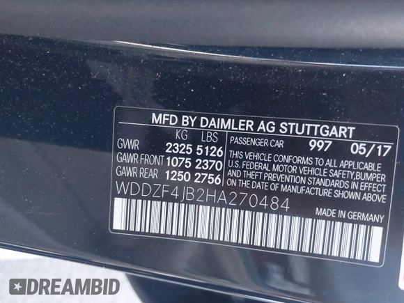 2017 Mercedes-Benz E 300 Luxury with VIN WDDZF4JB2HA270484, listed as a IAAI auction lot 42690131 with Not provided miles and . Bid and sale history available at DreamBid. Image 9.