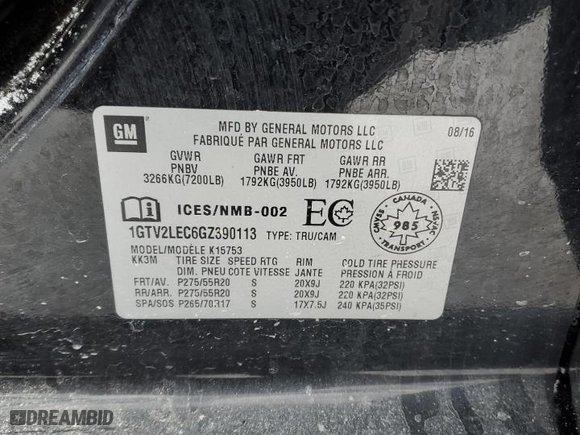 2016 GMC Sierra 1500 with VIN 1GTV2LEC6GZ390113, listed as a Copart auction lot 45657445 with 151,549 mi miles and Clean Title. Bid and sale history available at carsss.com. Image 12.