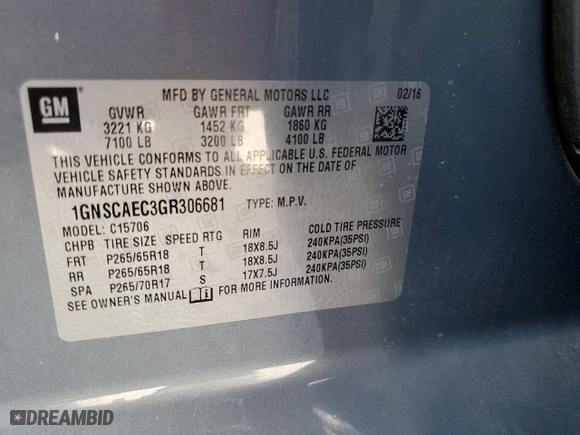 2016 Chevrolet Tahoe LS with VIN 1GNSCAEC3GR306681, listed as a Copart auction lot 47670525 with 0 mi miles and Non Repairable. Bid and sale history available at carsss.com. Image 13.