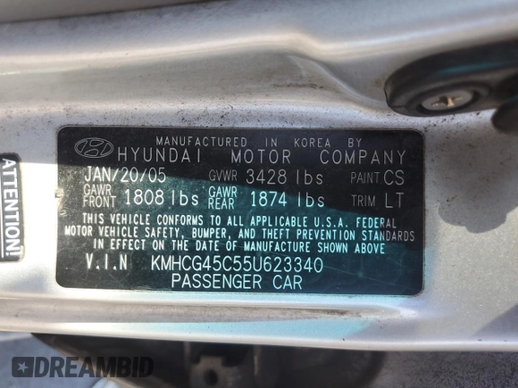 2005 Hyundai Accent GLS with VIN KMHCG45C55U623340, listed as a Copart auction lot 59587304 with 275,364 mi miles and Salvage Title. Bid and sale history available at carsss.com. Image 14.