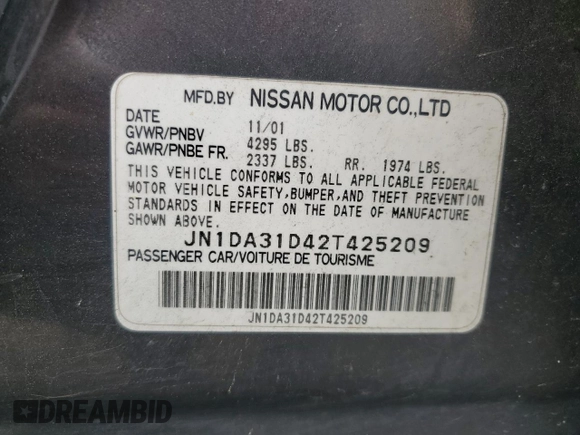 2002 Nissan Maxima GXE с VIN JN1DA31D42T425209, выставлен на аукционе Copart как лот 54482915 с пробегом 262 384 миль миль и Списание • Salvage title. История ставок и продаж доступна на DreamBid. Изображение 12.