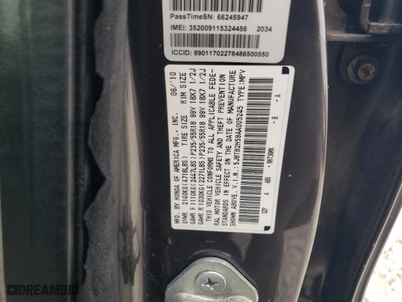 2010 Acura RDX Tech Pkg with VIN 5J8TB2H59AA005245, listed as a Copart auction lot 43172925 with 189,649 mi miles and Salvage Title. Bid and sale history available at carsss.com. Image 13.