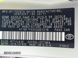 2012 Toyota Camry L with VIN 4T1BF1FKXCU001218, listed as a IAAI auction lot 41761264 with 60,712 mi miles. Bid and sale history available at carsss.com. Image 9.