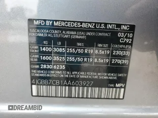 2010 Mercedes-Benz M 550 with VIN 4JGBB7CB1AA603927, listed as a Copart auction lot 85258314 with 50,689 mi miles and Clean Title. Bid and sale history available at DreamBid. Image 15.