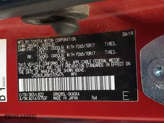 2019 Toyota 4Runner SR5 with VIN JTEBU5JR8K5705475, listed as a IAAI auction lot 41699077 with 110,216 mi miles. Bid and sale history available at carsss.com. Image 9.