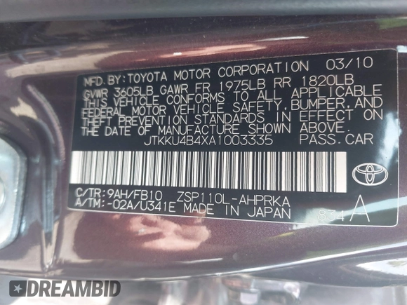 2010 Scion xD with VIN JTKKU4B4XA1003335, listed as a IAAI auction lot 42647834 with 151,379 mi miles and . Bid and sale history available at DreamBid. Image 9.
