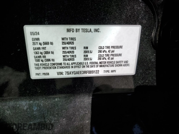 2024 Tesla Model Y Long Range z VIN 7SAYGAEE3RF089122, wystawiony jako Copart lot #52732035 z przebiegiem 15 486 mil mil oraz Szkoda całkowita • Salvage title. Historia ofert i sprzedaży dostępna na DreamBid. Obrazek 13.