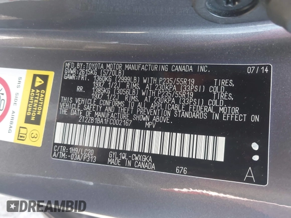2015 Lexus RX 450h с VIN 2T2ZB1BA1FC002167, выставлен на аукционе IAAI как лот 42568354 с пробегом 104 152 миль миль и . История ставок и продаж доступна на DreamBid. Изображение 9.