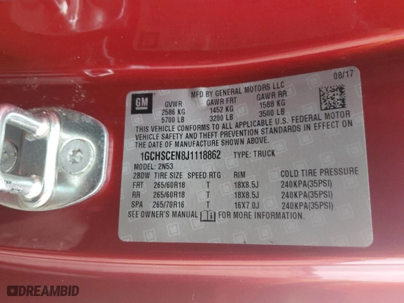 2018 Chevrolet Colorado 2WD LT with VIN 1GCHSCEN8J1118862, listed as a Copart auction lot 84208614 with 41,878 mi miles and Salvage Title. Bid and sale history available at carsss.com. Image 14.